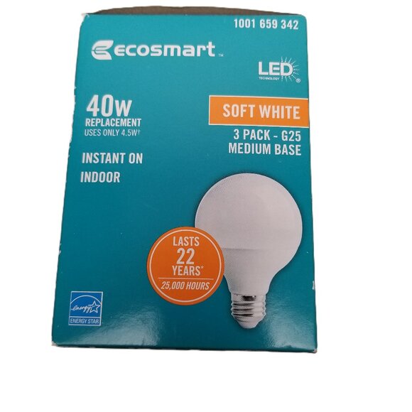 Ecosmart 40W LED G25 Globe Soft White 3 Pack Dimmable Energy Star Medium Base - Picture 6 of 7